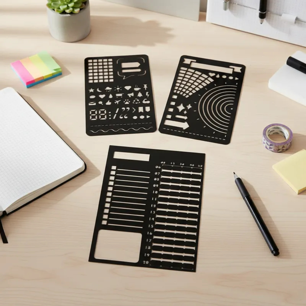 Kit 3 Stencil Organização Planner Agenda Bullet Journal Dyu em Oferta na Shopee