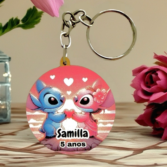 Kit Chaveiro PERSONALIZADO STITCH - ANGEL, ADESIVADO, para festa, decoração, aniversário, lembrancinhas MDF
