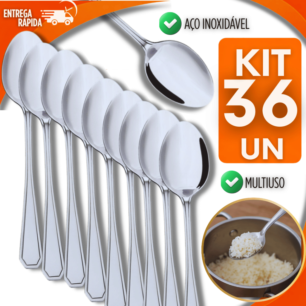 Jogo 36 Colher Colheres Mesa Elegante Aço Inox Casa Restaurante Churrascaria Pizzaria Lanchonete Buffet Utilidades
