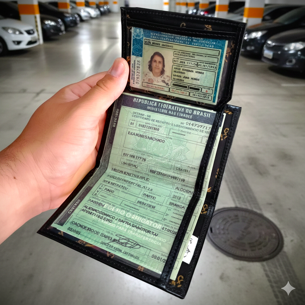 Porta Cartão Documento Carro Moto CRLV CNH Habilitação Luxo Couro PU Sintético Premium - Envio Rápido