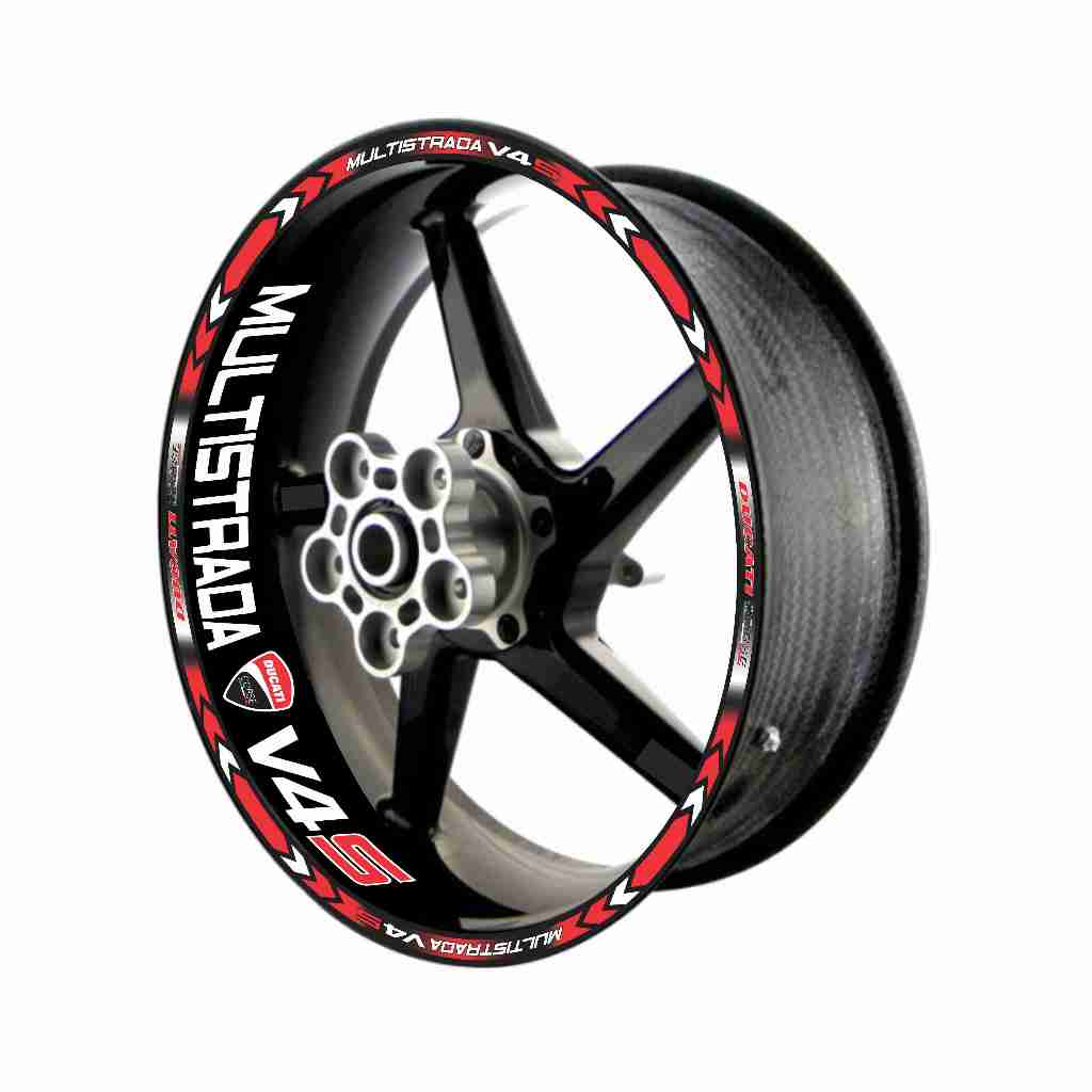 Adesivo Friso Refletivo Roda Moto Ducati Multistrada V4S + adesivos internos vermelho