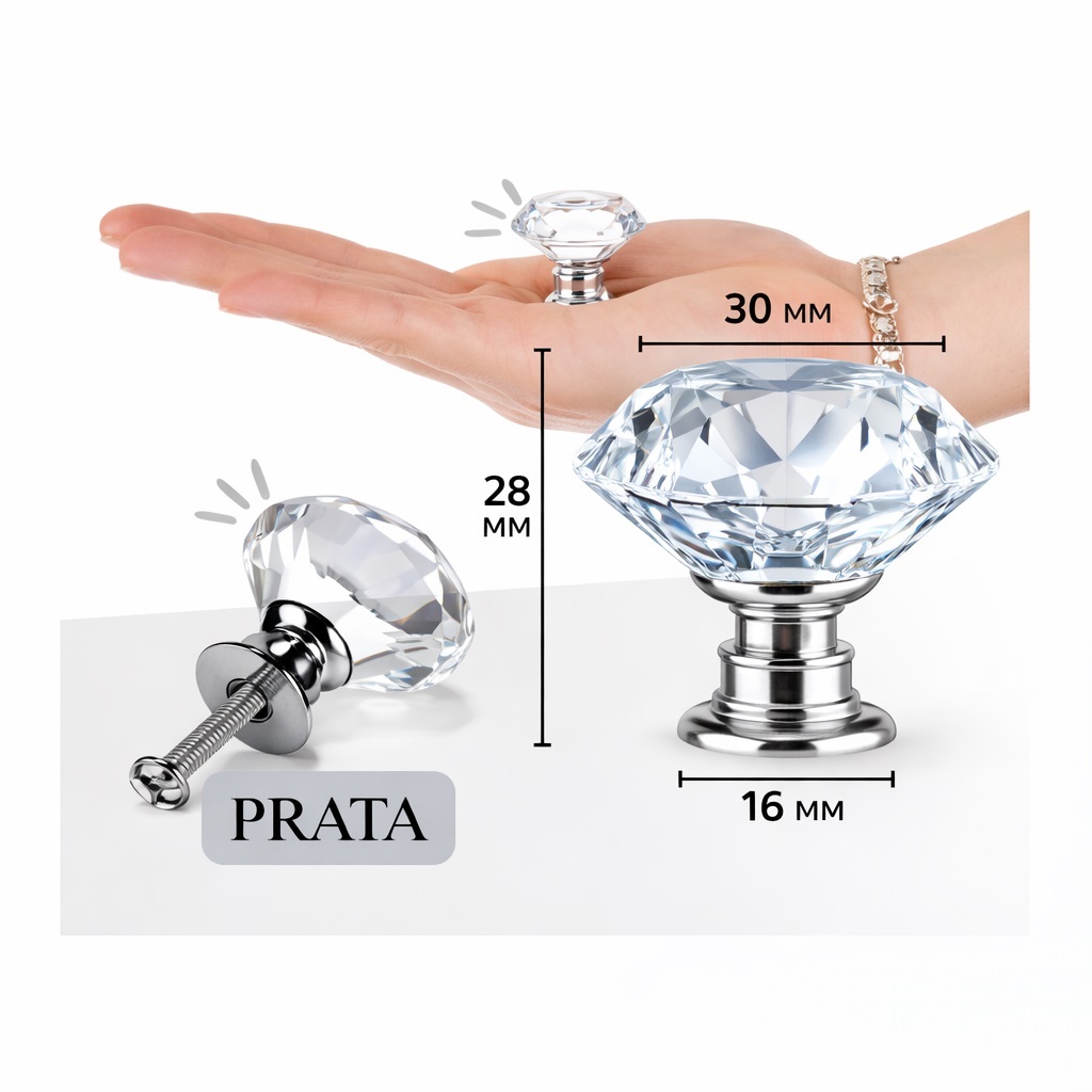 Kit 8 puxador para gavetas e armários modelo cristal 30mm em Oferta na Shopee