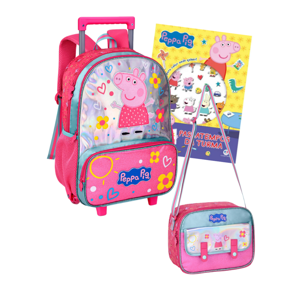 Kit Mochila Infantil Peppa Pig com Rodinhas + Lancheira Térmica Clio Style