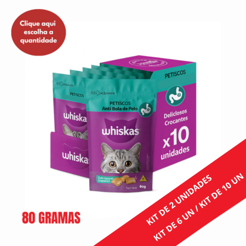 WHISKAS TEMPTATIONS ANTI BOLA DE PÊLO GATO 80G KIT 02/06/10 UND em Oferta na Shopee