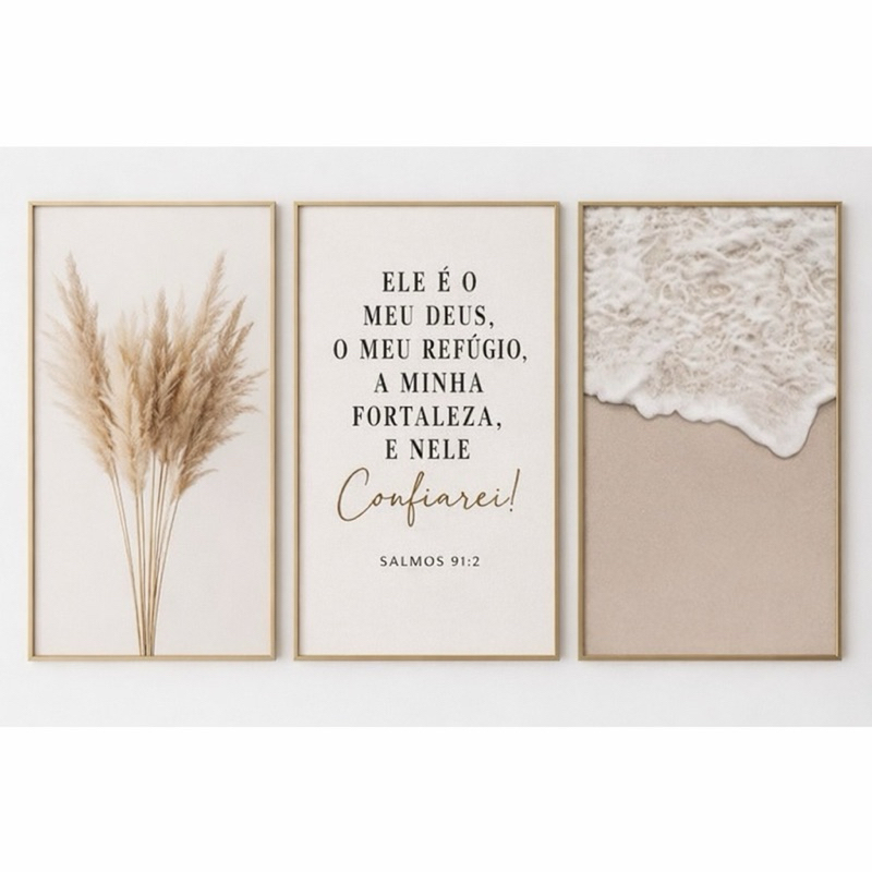 Quadro Decorativo Kit 3 Peças Frase Bíblica Ele É O Meu Deus, O Meu Refúgio A Minha Fortaleza em Oferta na Shopee