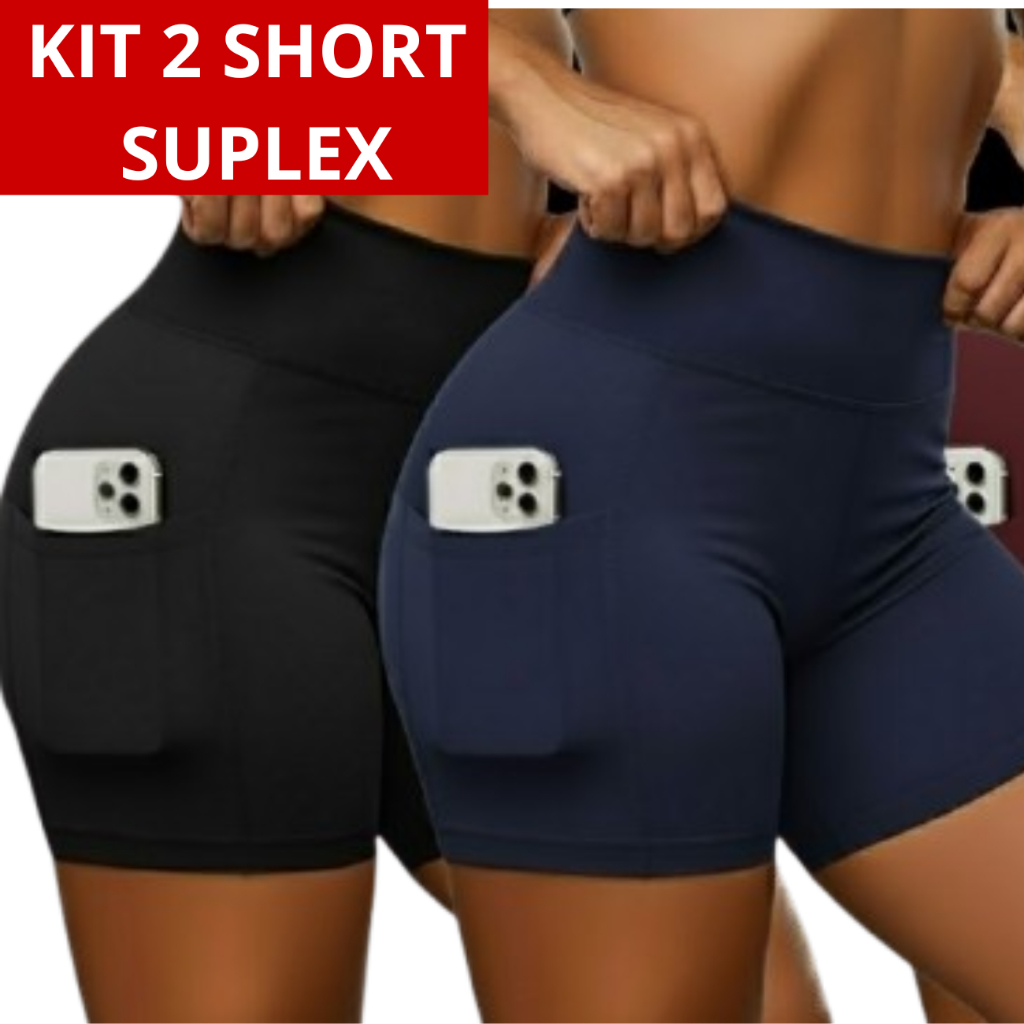 KIT 2 Short de Academia Feminino Fitnees Com bolso Cintura Alta Roupa Academia Zero Trasparencia em Oferta na Shopee