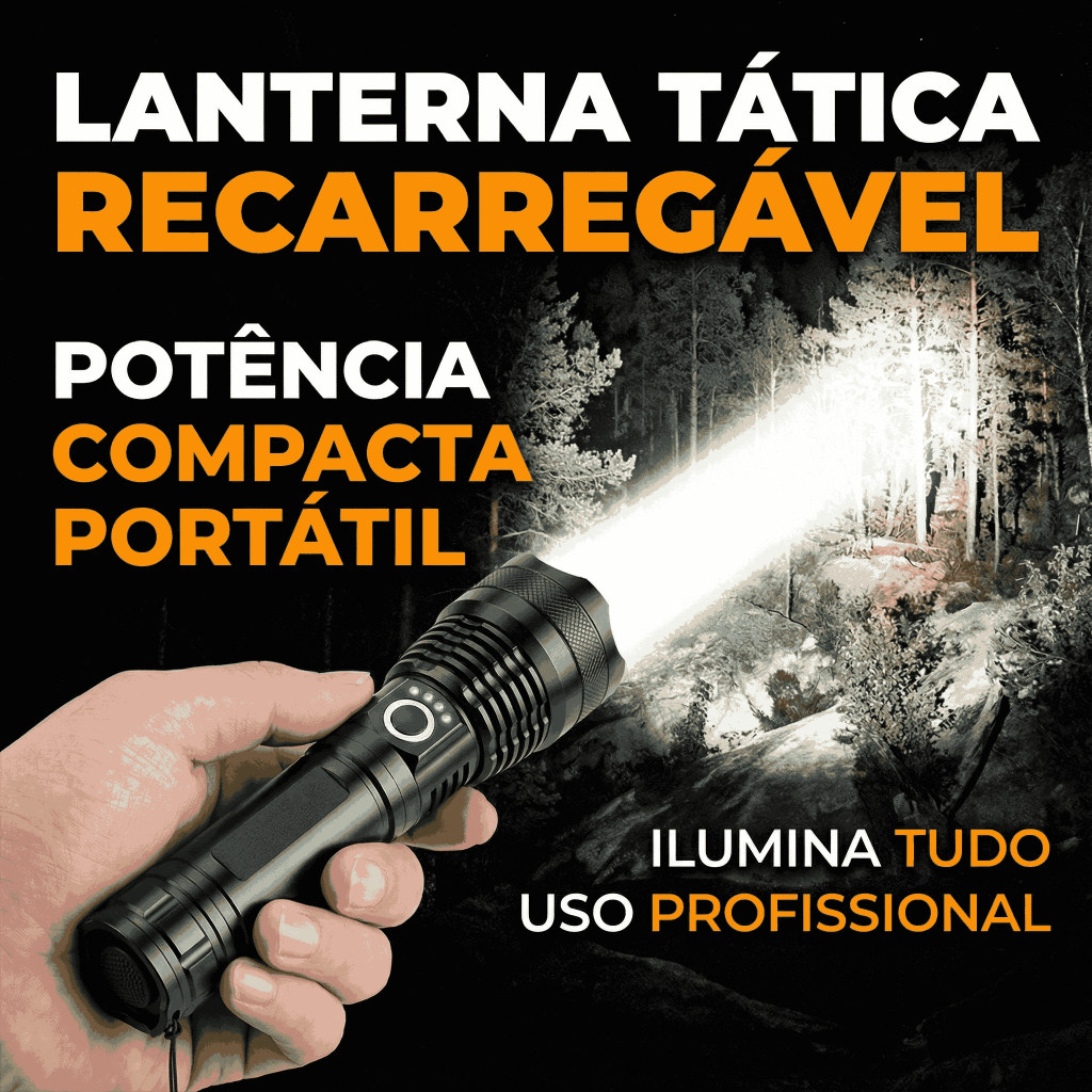 Lanterna Tática Recarregável 2000Lm Potente Compacta USB Zoom Camping Pesca Emergência