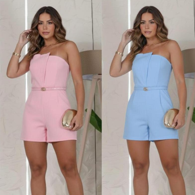 Macaquinho Feminino Tomara Que Caia Elegante com Cinto – Curto, Casual e Festa, Moda Verão