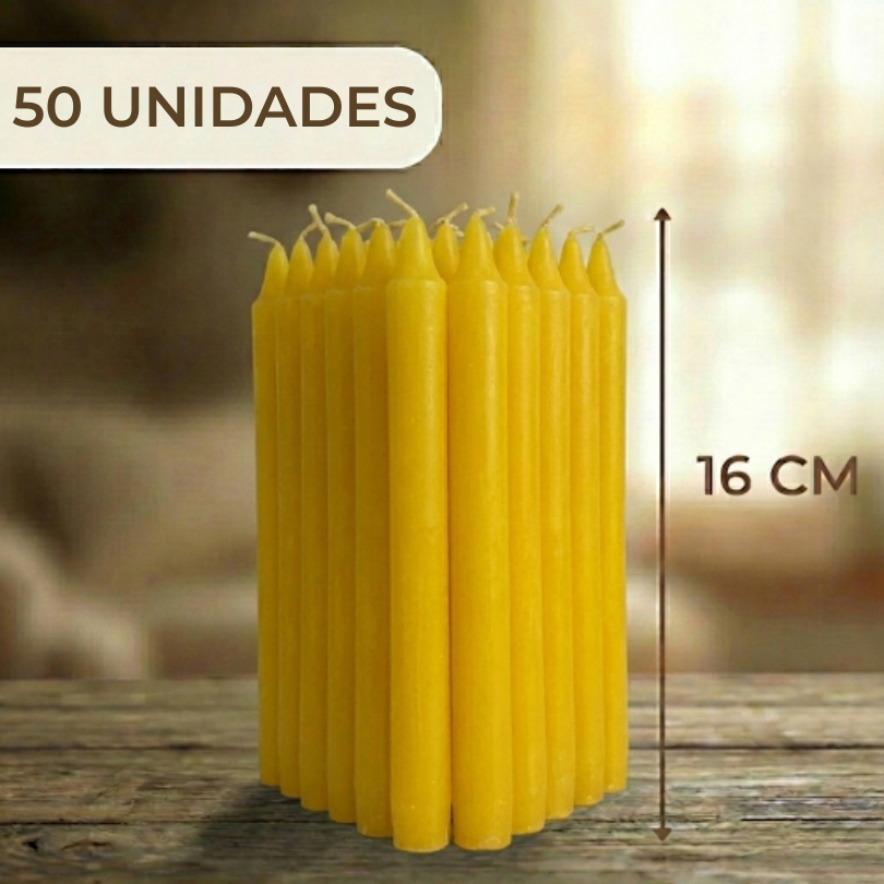 Velas Palito amarelas 50/100 unidades de 16x1,5cm 28g | Atacado e Revenda | Decoração, Religião