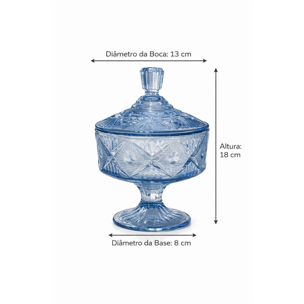 Bomboniere De Vidro Azul Elegante Com Pé Porta Doces 510ml