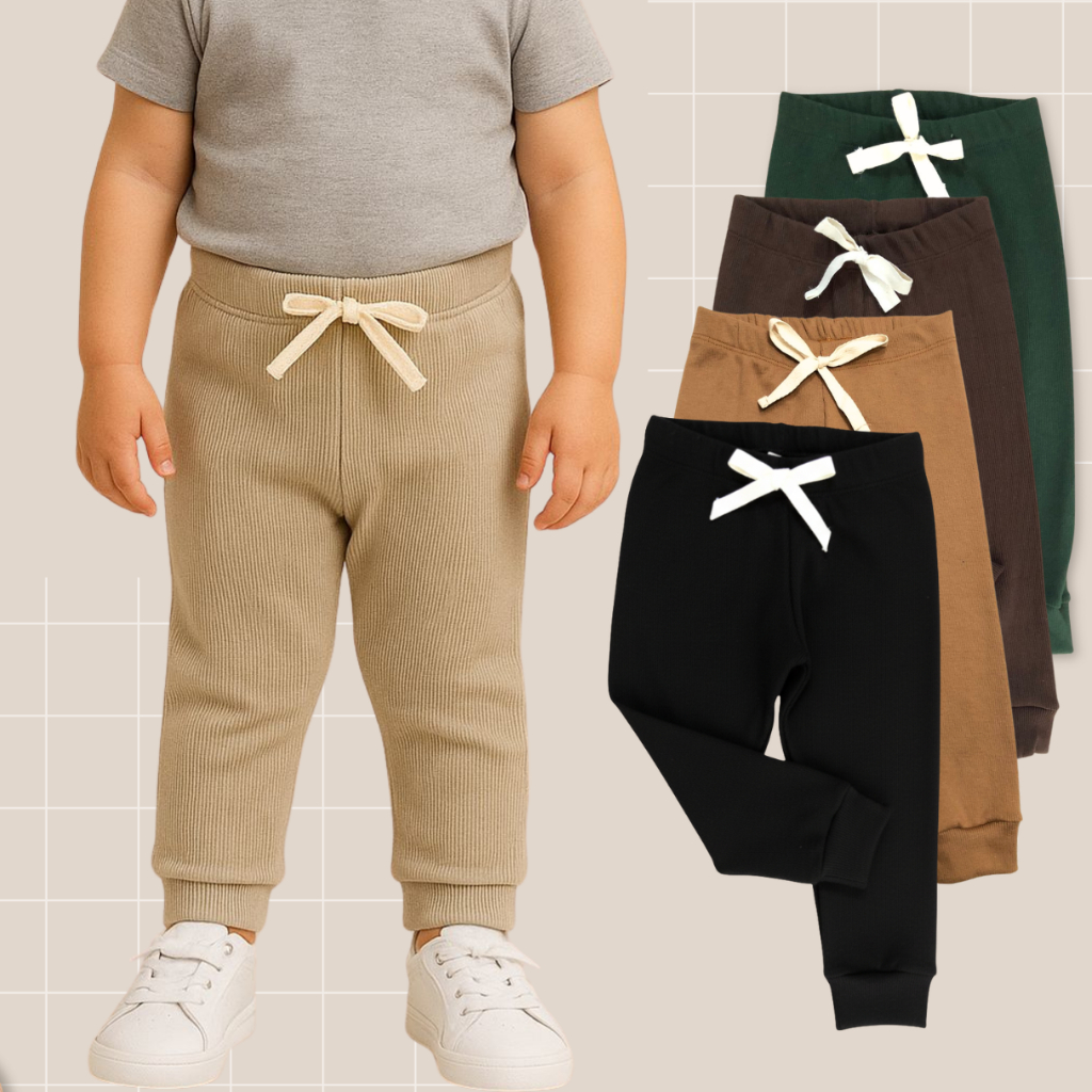 Calça Jogger Canelada Infantil |Unissex| Algodão Premium com elastano | P bebê ao 3 Anos -verão