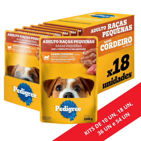 PEDIGREE SACHÊ CORDEIRO RAÇAS PEQUENAS 100G KIT 10UN/18UN/36UN E 54UN