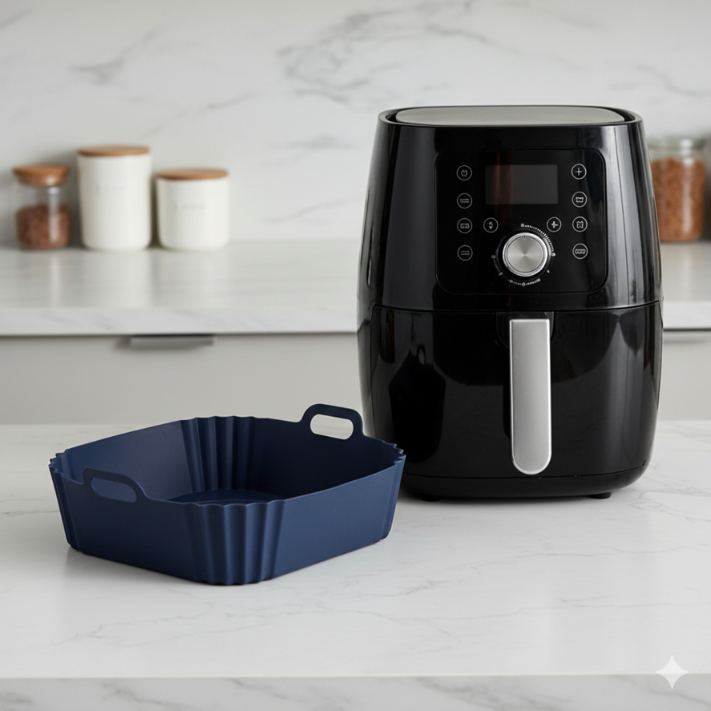 Forma de Silicone Com Alça Preto Antiaderente para Airfryer e Freeezer