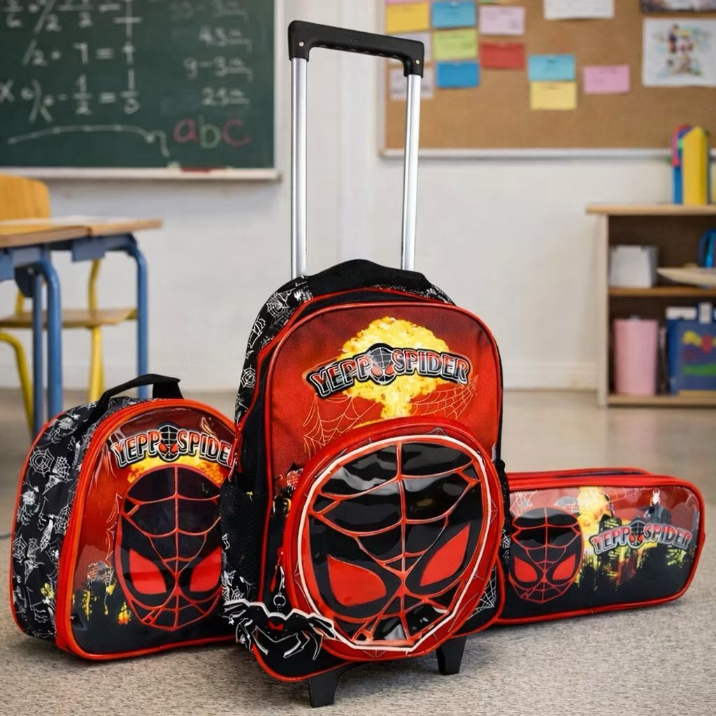 Kit Mochila Infantil Rodinha Herói Aranha 3 Peças / Mochila + Lancheira + Estojo Escolar