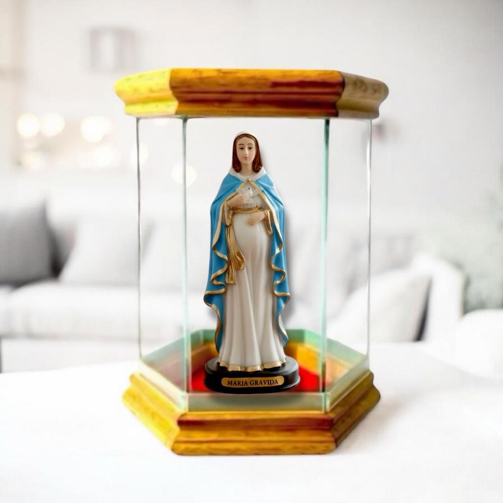 Redoma de Vidro com Imagem Nossa Senhora Grávida 15cm Resina