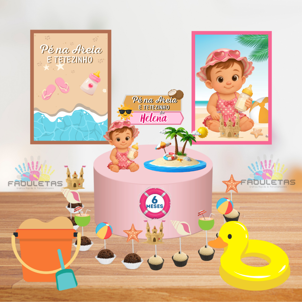 Kit Festa Só Um Bolinho PÉ NA AREIA MENINA PRAIA/VERAO Enviar Nome/Idade IMEDIATAMENTE em Oferta na Shopee