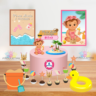 Kit Festa Só Um Bolinho PÉ NA AREIA MENINA PRAIA/VERAO Enviar Nome/Idade IMEDIATAMENTE em Oferta na Shopee