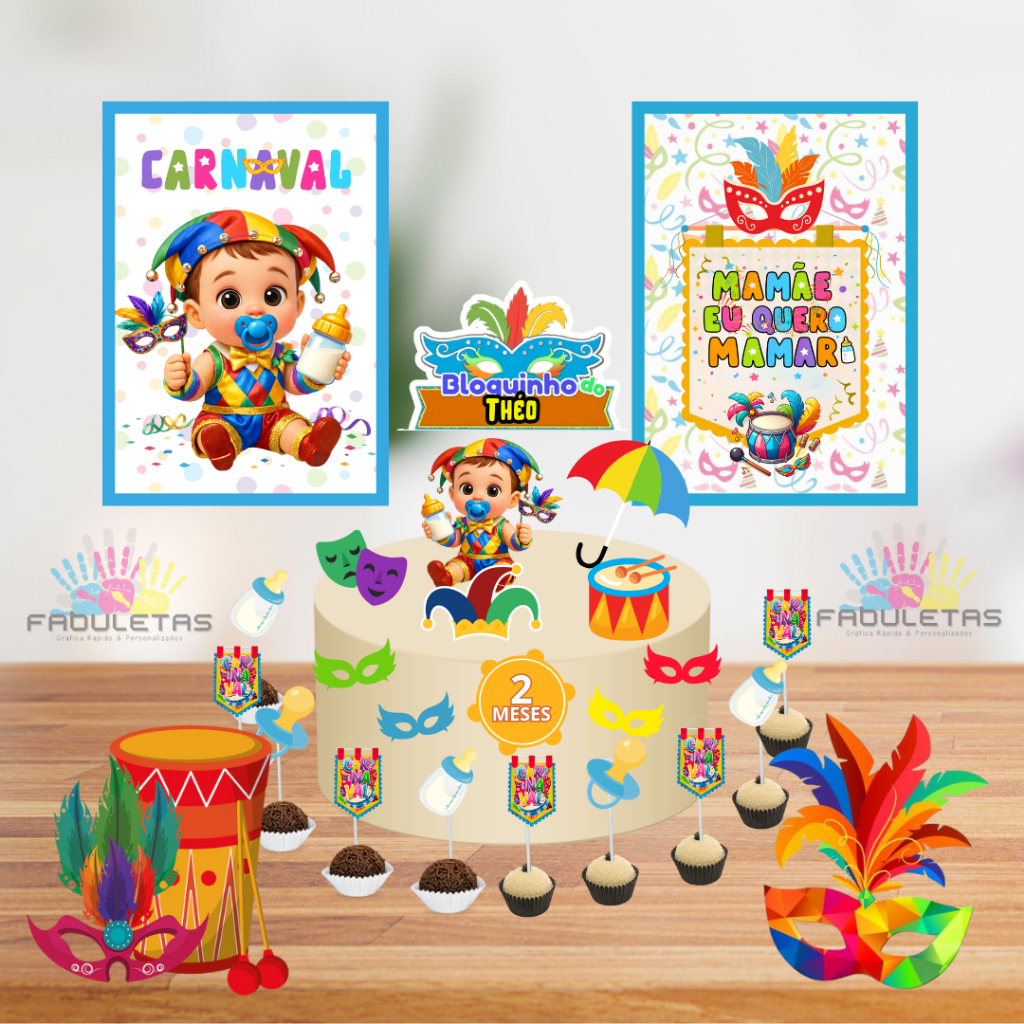 Kit Festa Só Um Bolinho CARNAVAL BABY MENINO Enviar Nome/Idade IMEDIATAMENTE em Oferta na Shopee