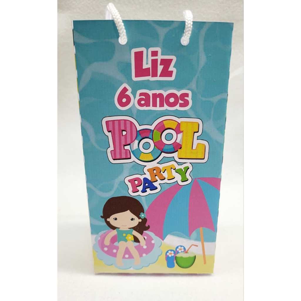 Sacolinha Personalizada - Pool Party Praia ROSA| Prontas para Montar | Envio Rápido | Lembrancinhas