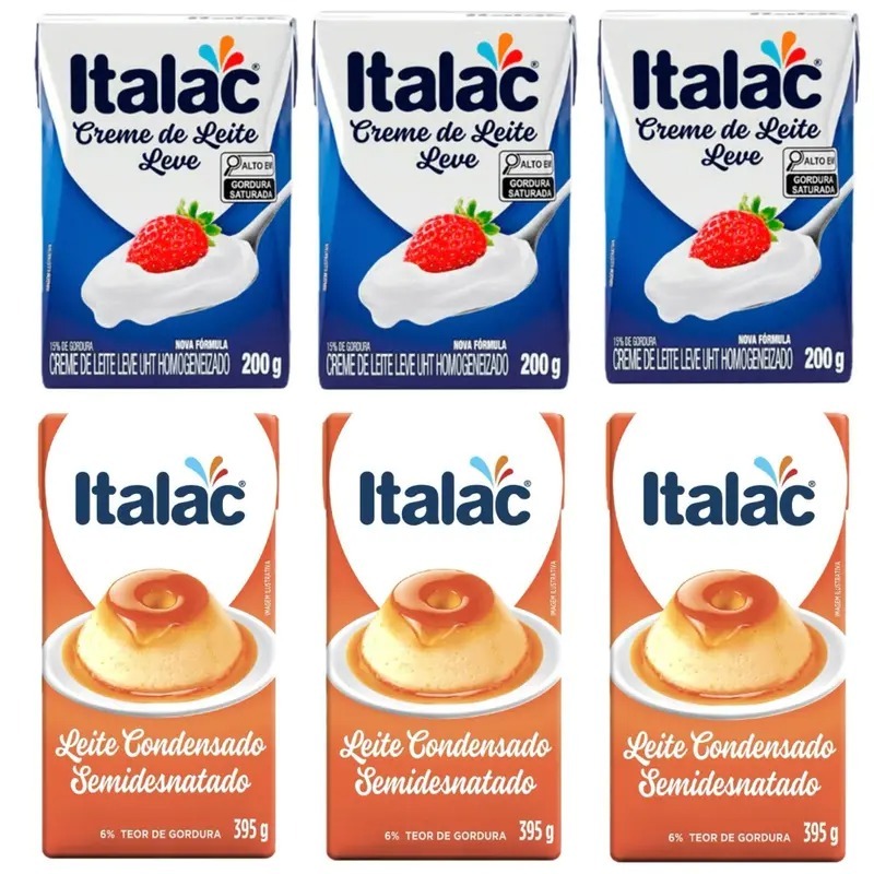 Kit com 25 unidades 15 unidades leite condensado Italac 395g e 10unidades creme de leite italac 200g em Oferta na Shopee