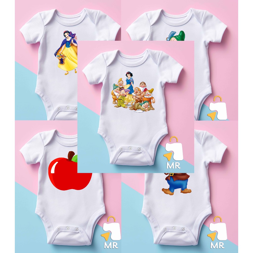 Body infantil BRANCA DE NEVE E OS 7 ANÕES | Roupinha Criativa para Bebê