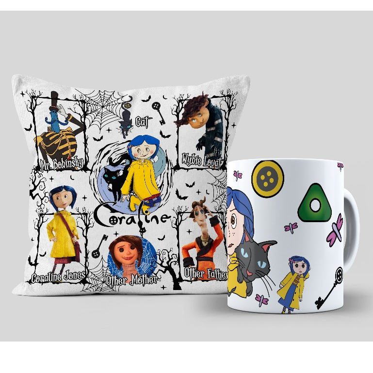 Caneca e Almofada Coraline e o Mundo estranho Personalize com Nome
