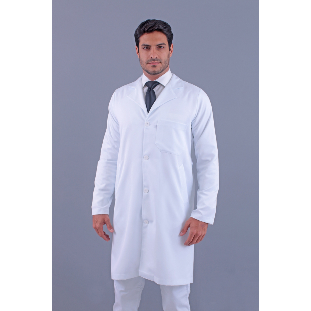 JALECO ALGODÃO BRANCO MANGA LONGA UNISSEX  COM 3 BOLSOS em Oferta na Shopee