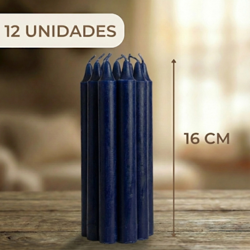 Velas Palito Azul 12 unidades de 16x1,5cm 28g | Atacado e Revenda | Decoração
