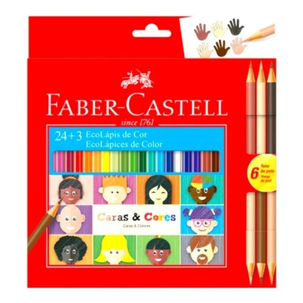 Lápis de Cor Faber-Castell 24 cores + 3 lápis Bicolor tons de pele (6 tons de pele) total de 27 lápis- Caras e Cores em Oferta na Shopee