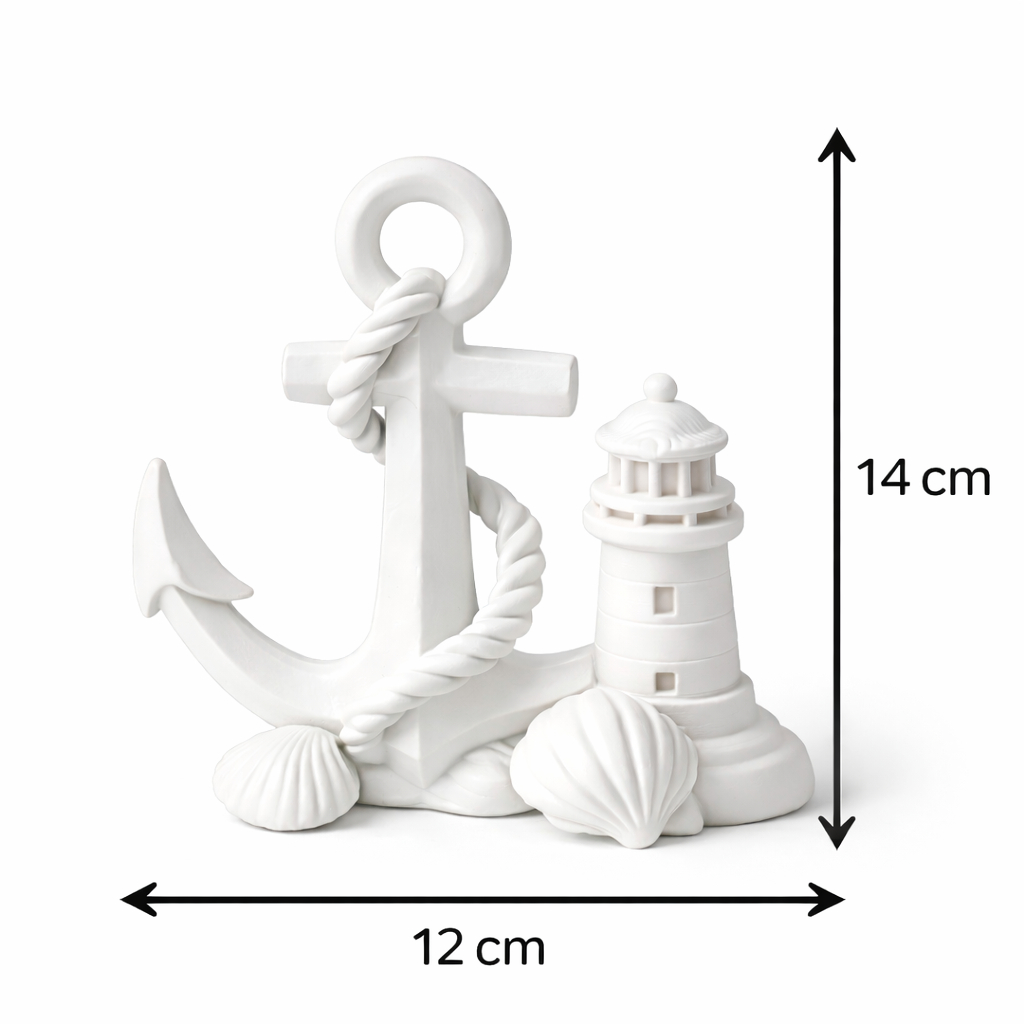 Enfeite Náutico Âncora com Farol 14 cm Impressão 3D Decoração Marítima para Casa e Ambientes Temáticos