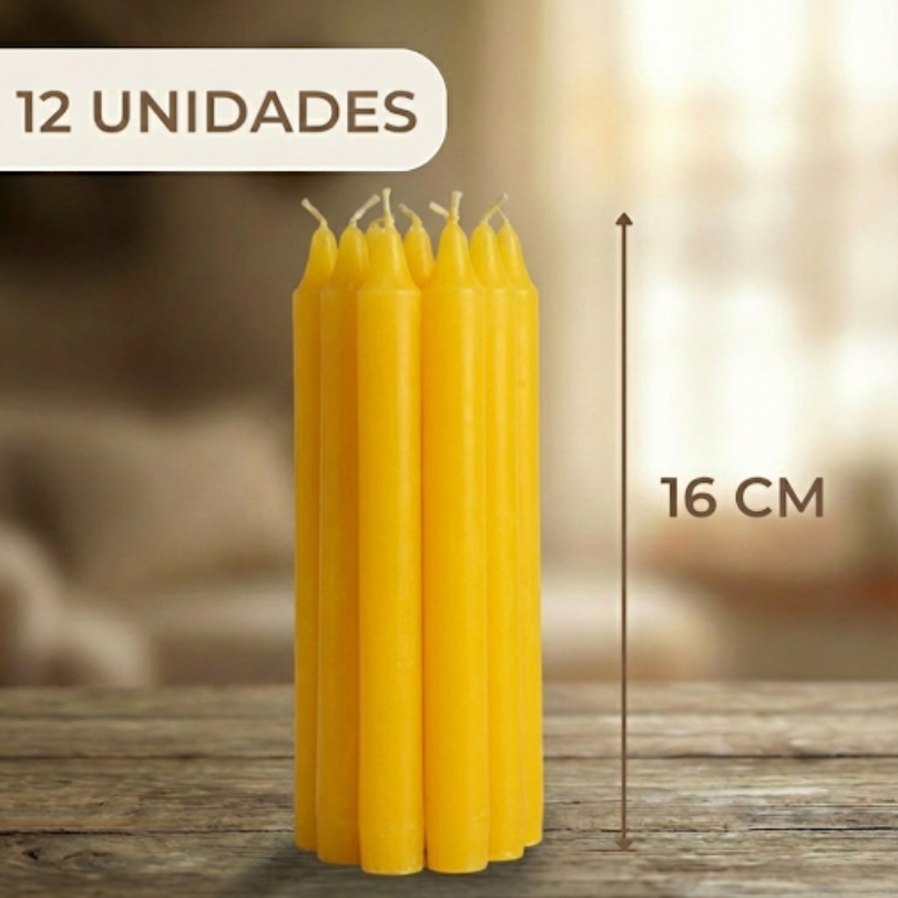 Velas Palito Amarela 12 unidades de 16x1,5cm 28g | Atacado e Revenda | Decoração em Oferta na Shopee