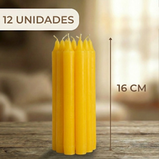 Velas Palito Amarela 12 unidades de 16x1,5cm 28g | Atacado e Revenda | Decoração em Oferta na Shopee
