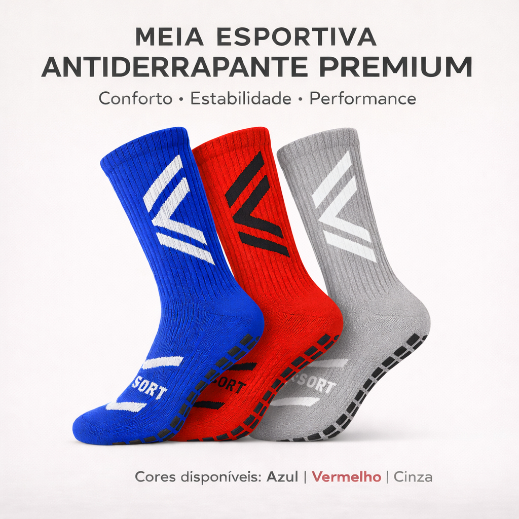 Meia Esportiva Antiderrapante Profissional Sport Cano Alto Compressão Conforto Corrida Futebol Treino Masculina Feminina