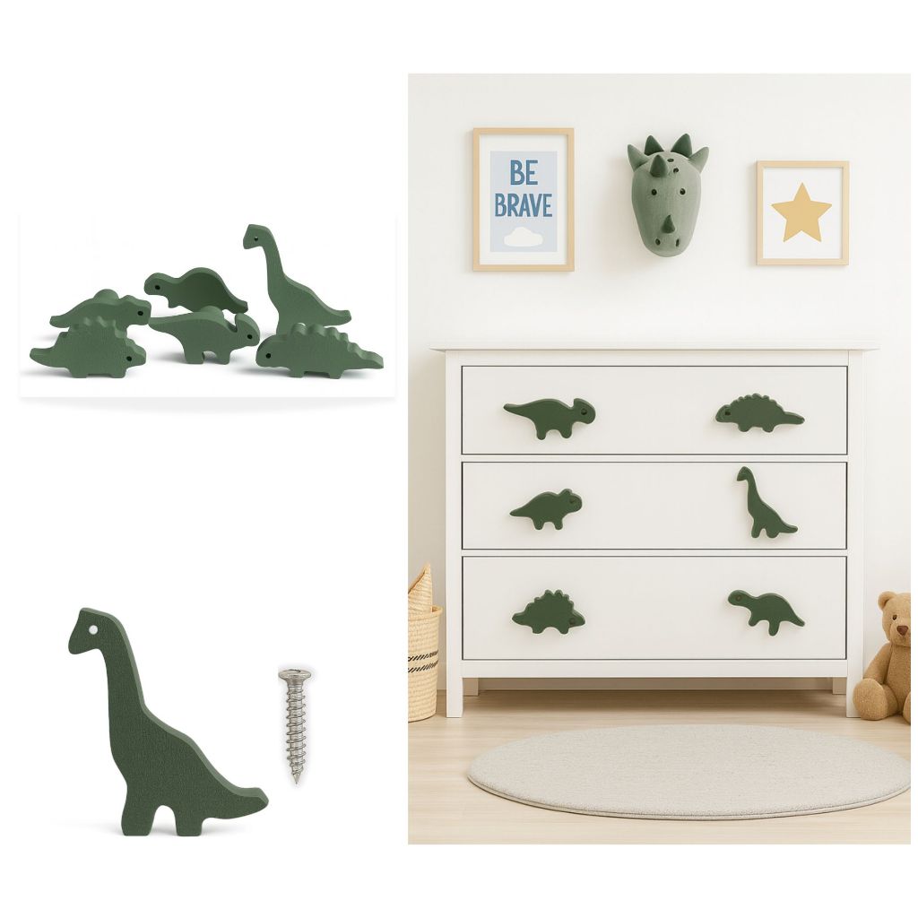 Puxadores Dinossauros para Móveis Gaveta Armário Guarda Roupa Baú Kit com 6 unidades