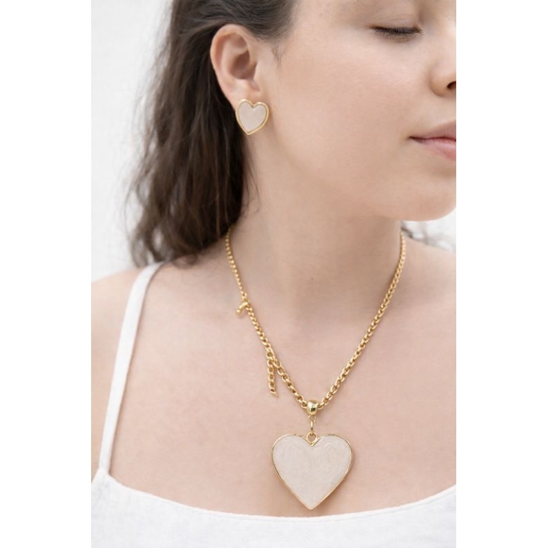 Colar e Brinco Feminino Dourado Coração Semijoia Elegante Banhado a Ouro 18K Premium!!