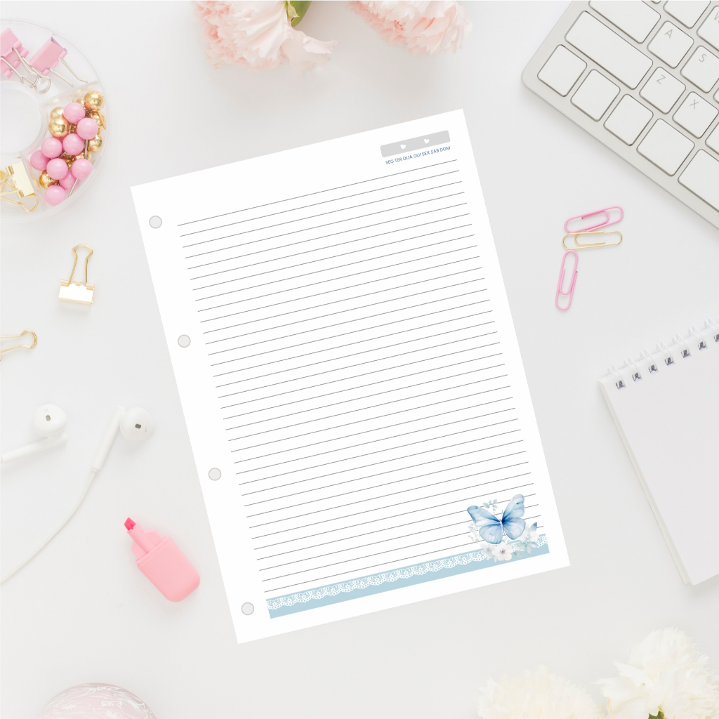 Refil fichário universitário e caderno argolado 90g com 80 folhas pautadas e decoradas em Oferta na Shopee