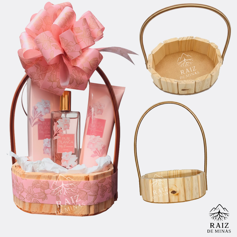 Kit 10 Cestas Fraldeira Oval 15cm Madeira Pinus com Alça para Kits, Presentes e Decoração