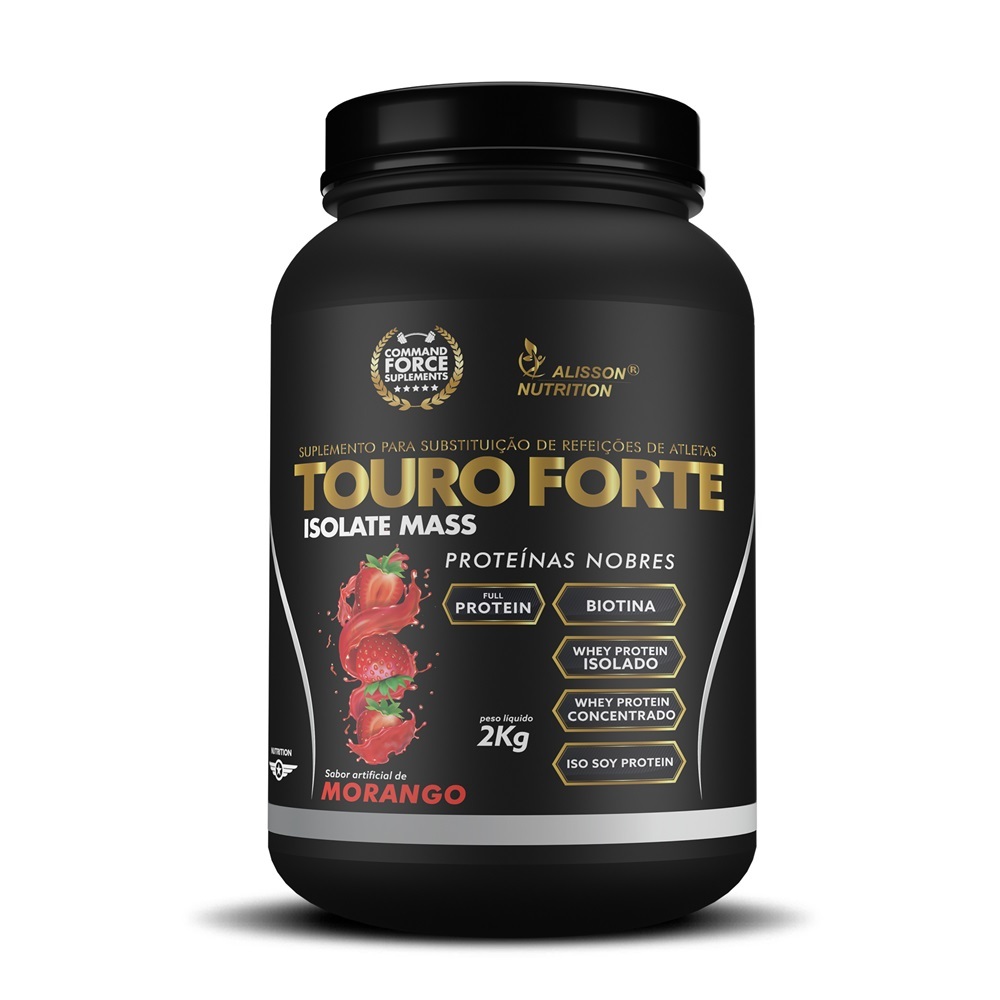Hipercalórico Touro Forte Isolate Mass-Morango Proteinas Nobres C/ Whey Isolado 2kg
