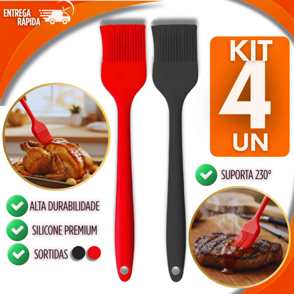 Kit 4 Pincel de Silicone Premium Utensílio de Confeitaria Cozinha Culinária 25cm Premium Utilidades Qualidade Garantida em Oferta na Shopee