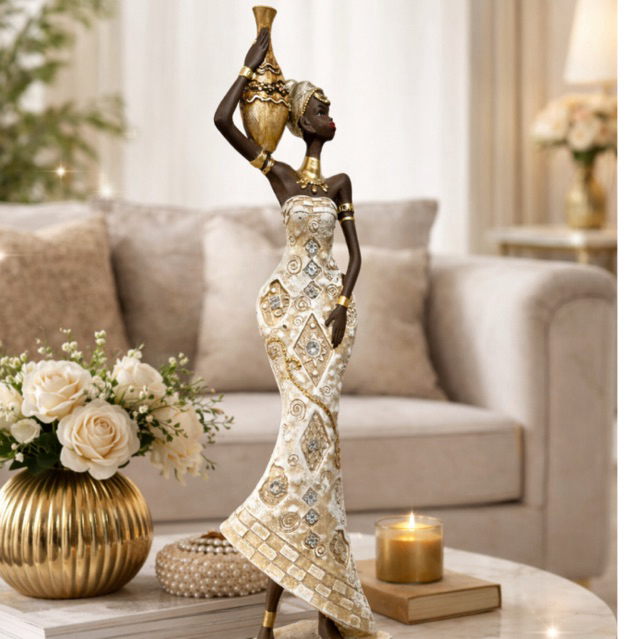 Africana Mulher Com Jarro Ombro Escultura Luxo Decoração Estátua 45cm em Oferta na Shopee