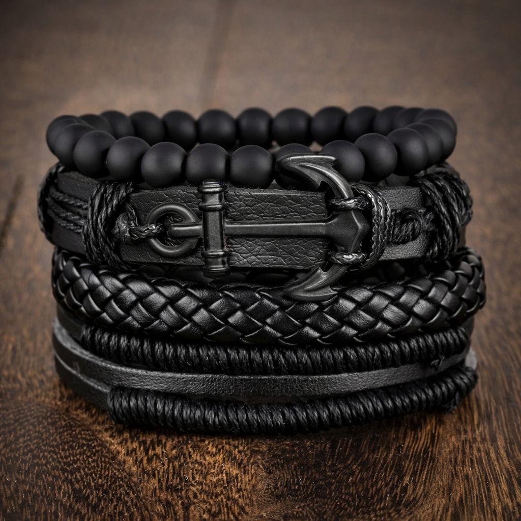 Kit 4 Pulseiras de couro masculino Presente para dia dos namorados dia dos pais aniversario ou amizade em Oferta na Shopee