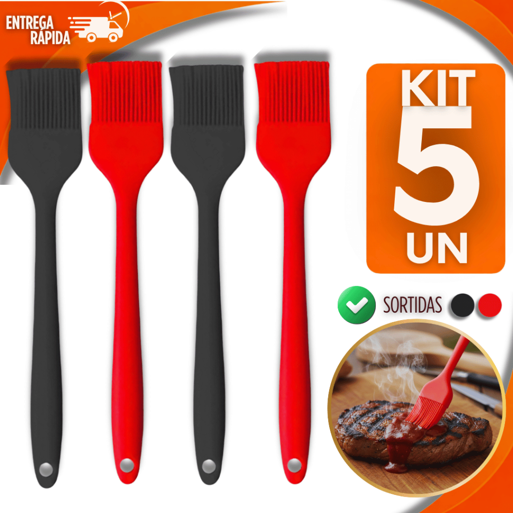 Jogo 5 Pincel de Silicone Premium Utensílio de Confeitaria Cozinha Culinária 25cm Premium Utilidades Qualidade Excelente