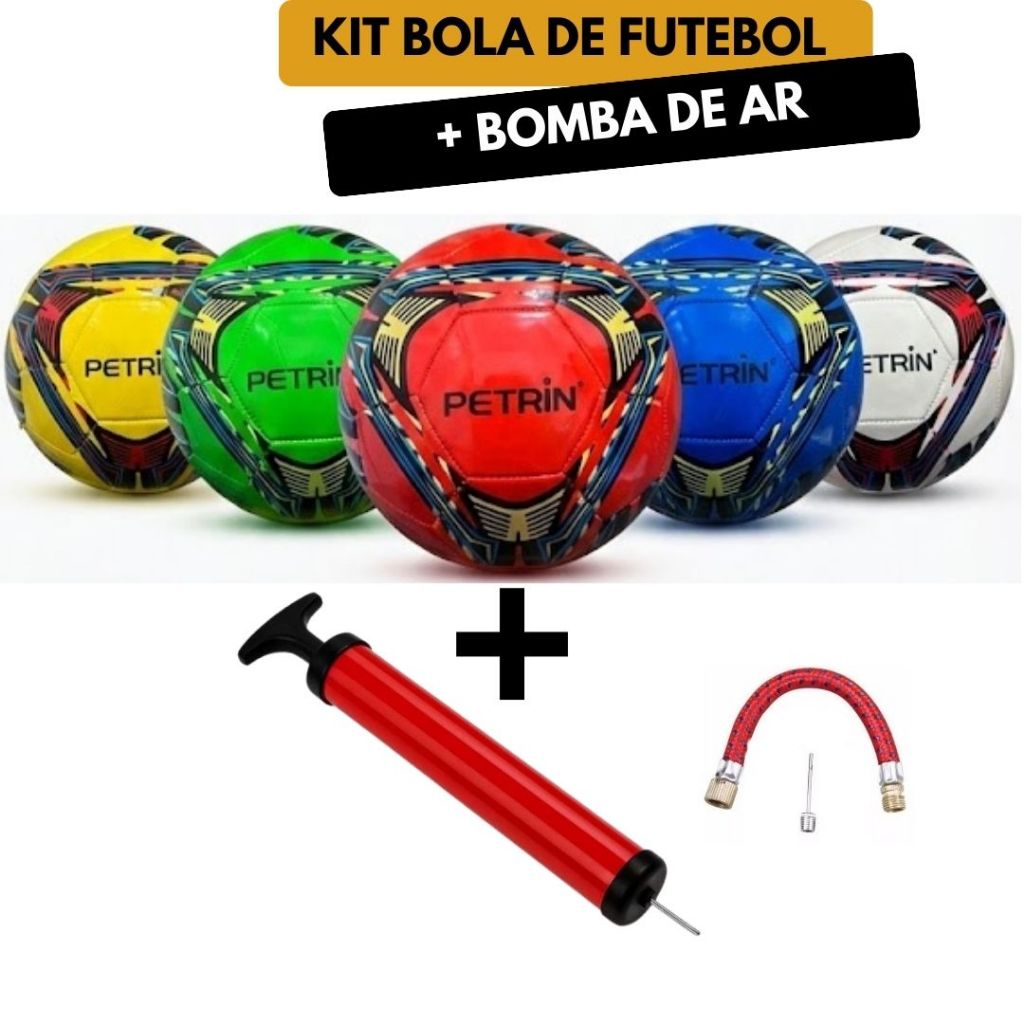 Kit Bola Futebol Bomba Completo Para Treino e Lazer Adulto Infantil Campo Society Quadra Bomba De Ar