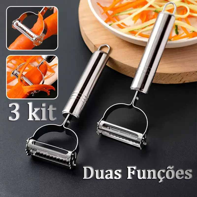 3 Kit Descascador 2 em 1 INOX com Lâmina Dupla Móvel - Para Legumes, Verduras e Frutas | Promoção em Oferta na Shopee