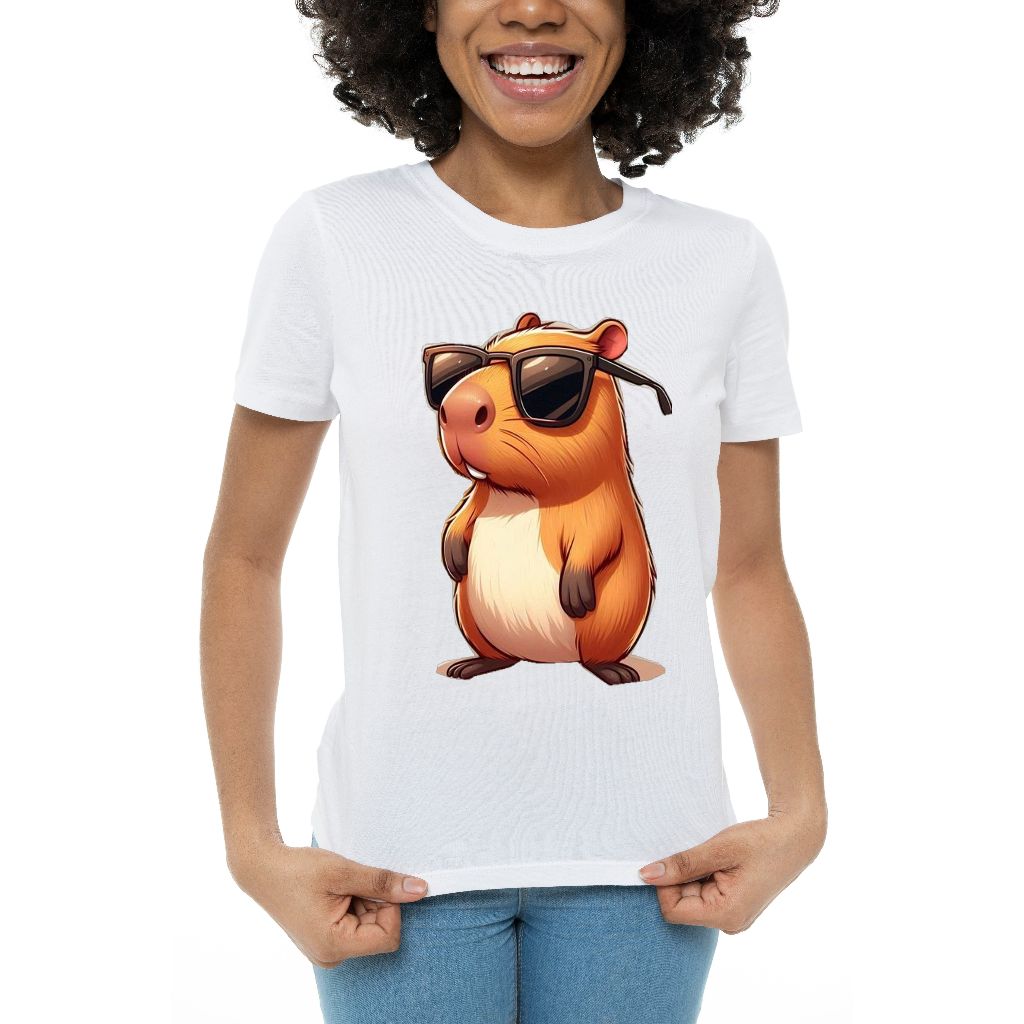 Camiseta Feminina estilosa capivara 100% Algodão Confortável Tendência 2026 Estampada na moda
