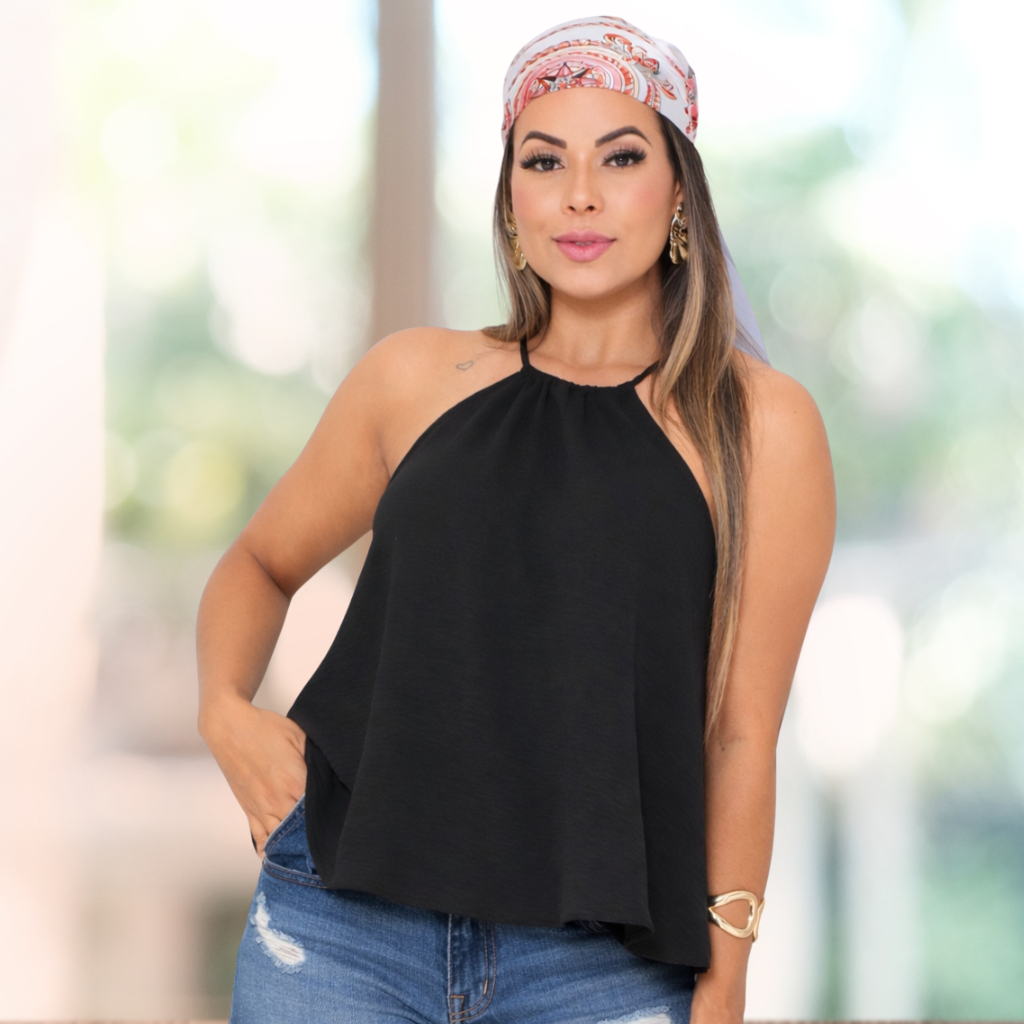 REGATA, BLUSINHA, FEMININA, ALÇA FINA, SOLTINHA COM ABERTURA NAS COSTA TECIDO DUNA