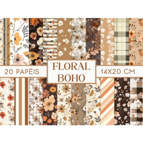 Kit 20 Papéis Decorados Floral Boho 120 g A5 Junk Journal Colagens em Oferta na Shopee