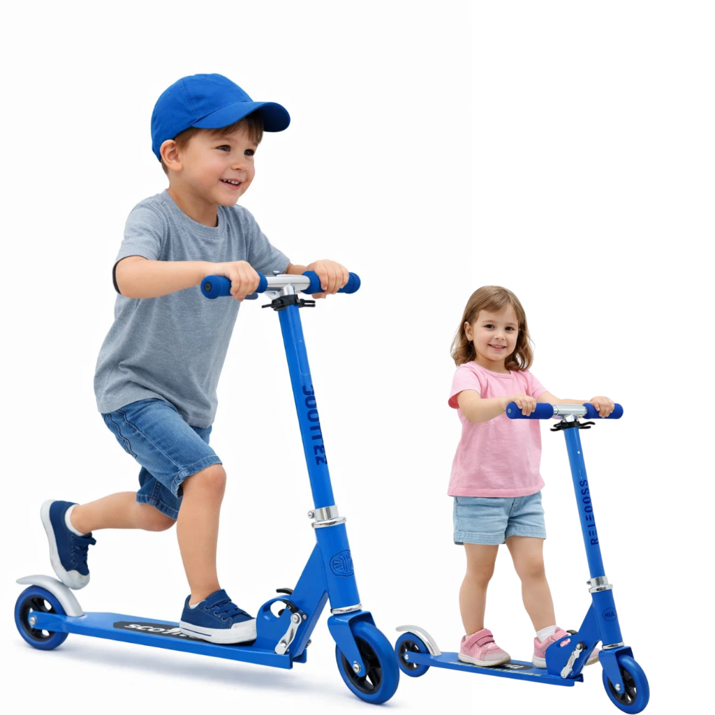 Patinete Scooter Infantil Azul De Alumínio Ajustável e Dobrável