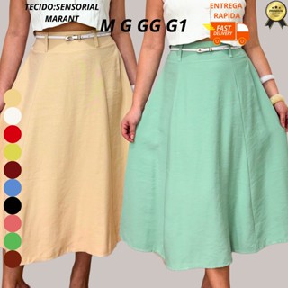 Saia Midi Soltinha Alfaiataria Cintura Alta Moda Evangélica –Tamanhos M G GG G1 G2 G3 em Oferta na Shopee