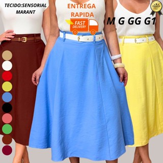 Saia Midi Soltinha Alfaiataria Cintura Alta Moda Evangélica –Tamanhos M G GG G1 G2 G3 em Oferta na Shopee
